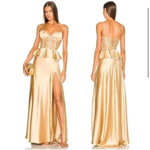 NEW V. Chapman Dianthus Dress Warm
Sand Gold Lace Satin Silk Maxi Gown 4
Small S